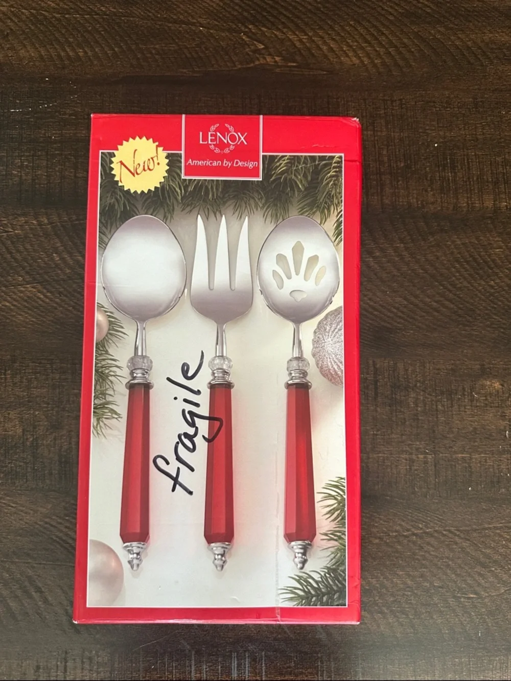Lenox Red Handle Stainless Steel 3-Piece Serving Set
